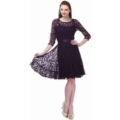 Fuegobella Women Fit and Flare Purple Dress