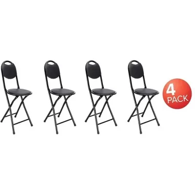 IYB-Strong Heavy Duty Folding Stool Chair Office Home Garden Breakfast Outdoor Padded Black - Set of 4p