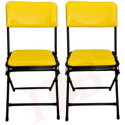 IYB- 18-inch Seating Height Strong Heavy Duty Folding Chair with Seat and Back Cushion for Office Home Garden Breakfast Padded Yellow - (Set of -2)