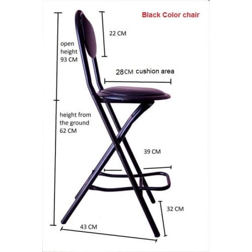 IYB S.K. Strong Heavy Duty Folding Stool Chair with Foot Rest & Higher Height for Kitchen Office Breakfast Padded Black - 1P - Image 5