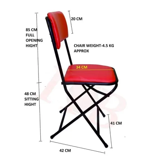 IYB- 18-inch Seating Height Strong Heavy Duty Folding Chair with Seat and Back Cushion for Office Home Garden Breakfast Padded RED- 1P - Image 3