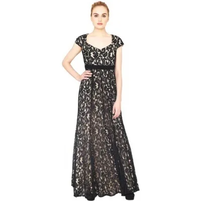 Fuegobella Women Cap Sleeve Lace Evening Gown Dress
