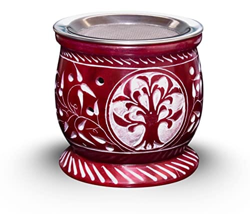 IYB-Handcrafted Soapstone Tree Carving Aroma Burner, for - Gifting, Meditation, Aromatherapy & Home Decor, etc (Red) - Image 2