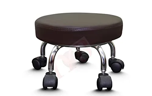 IYB -Roller Seat PU Leather Low Round Rolling Stool Swivel Small Stool with Universal Caster Wheels for Home Office Garage Shop Fitness Sport (Brown)