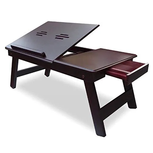 IYB-Wooden Adjustable Study Bed Laptop Multipurpose Table with Foldable Legs and Drawer (Brown) SET OF 2 - Image 4