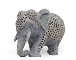 IYB - Natural Soapstone Marble Jali work Mother Elephant with Fighting baby Elephant inside For gift/showpiece/decoration etc