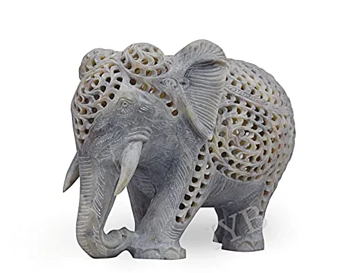IYB - Natural Soapstone Marble Jali work Mother Elephant with Fighting baby Elephant inside For gift/showpiece/decoration etc - Image 2