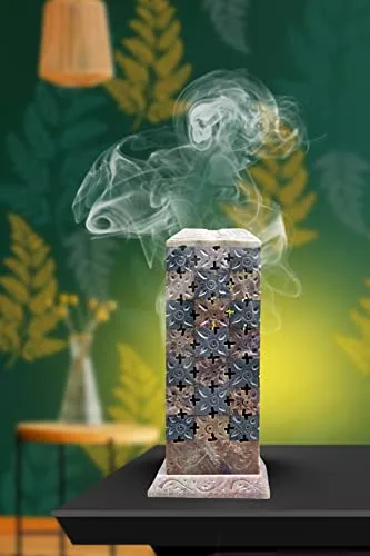 IYB-Handcrafted Soapstone Marble Chess Design 7 inch Incense Holder, Tea Light & Candle Holder, Diffuser Agarbatti Stand (Free 6 Incense Sticks) - Image 3