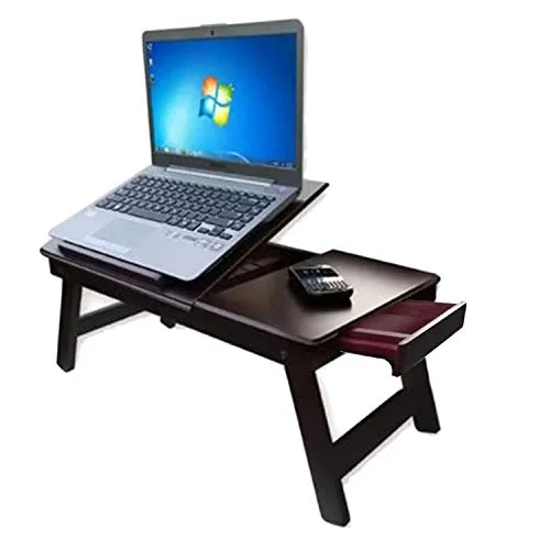 IYB-Wooden Adjustable Study Bed Laptop Multipurpose Table with Foldable Legs and Drawer (Brown) SET OF 2 - Image 3