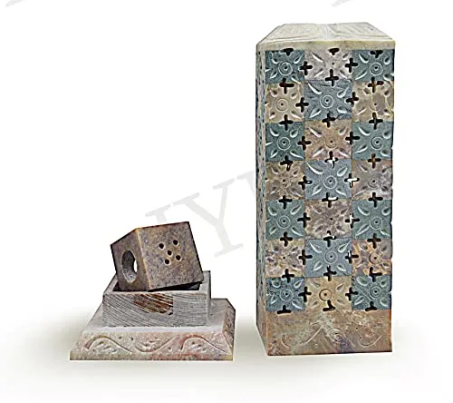 IYB-Handcrafted Soapstone Marble Chess Design 7 inch Incense Holder, Tea Light & Candle Holder, Diffuser Agarbatti Stand (Free 6 Incense Sticks) - Image 4