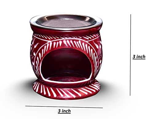 IYB-Handcrafted Soapstone Tree Carving Aroma Burner, for - Gifting, Meditation, Aromatherapy & Home Decor, etc (Red) - Image 3