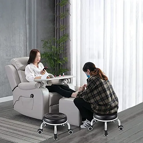 IYB -Roller Seat PU Leather Low Round Rolling Stool Swivel Small Stool with Universal Caster Wheels for Home Office Garage Shop Fitness Sport (Brown) - Image 6