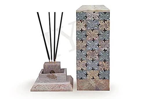 IYB-Handcrafted Soapstone Marble Chess Design 7 inch Incense Holder, Tea Light & Candle Holder, Diffuser Agarbatti Stand (Free 6 Incense Sticks) - Image 5