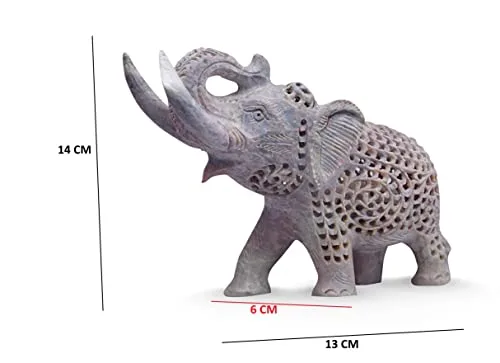 IYB -Natural Soapstone Marble Jali Work howling Mother trunk up Elephant - with fighting Baby Elephant Inside for Gift/showpiece/Decoration etc - Image 5