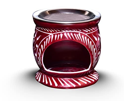 IYB-Handcrafted Soapstone Tree Carving Aroma Burner, for - Gifting, Meditation, Aromatherapy & Home Decor, etc (Red) - Image 4