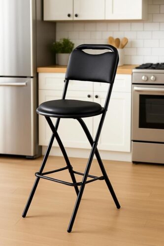 IYB® Premium Folding Kitchen & Stool Chair – 25 Inch Seat Height, Ergonomic Padded Seat, 100kg Capacity, Lightweight 4.5 kg, No Assembly, Space-Saving – Ideal for Kitchen, Bar, Living Room (Black) - Image 2