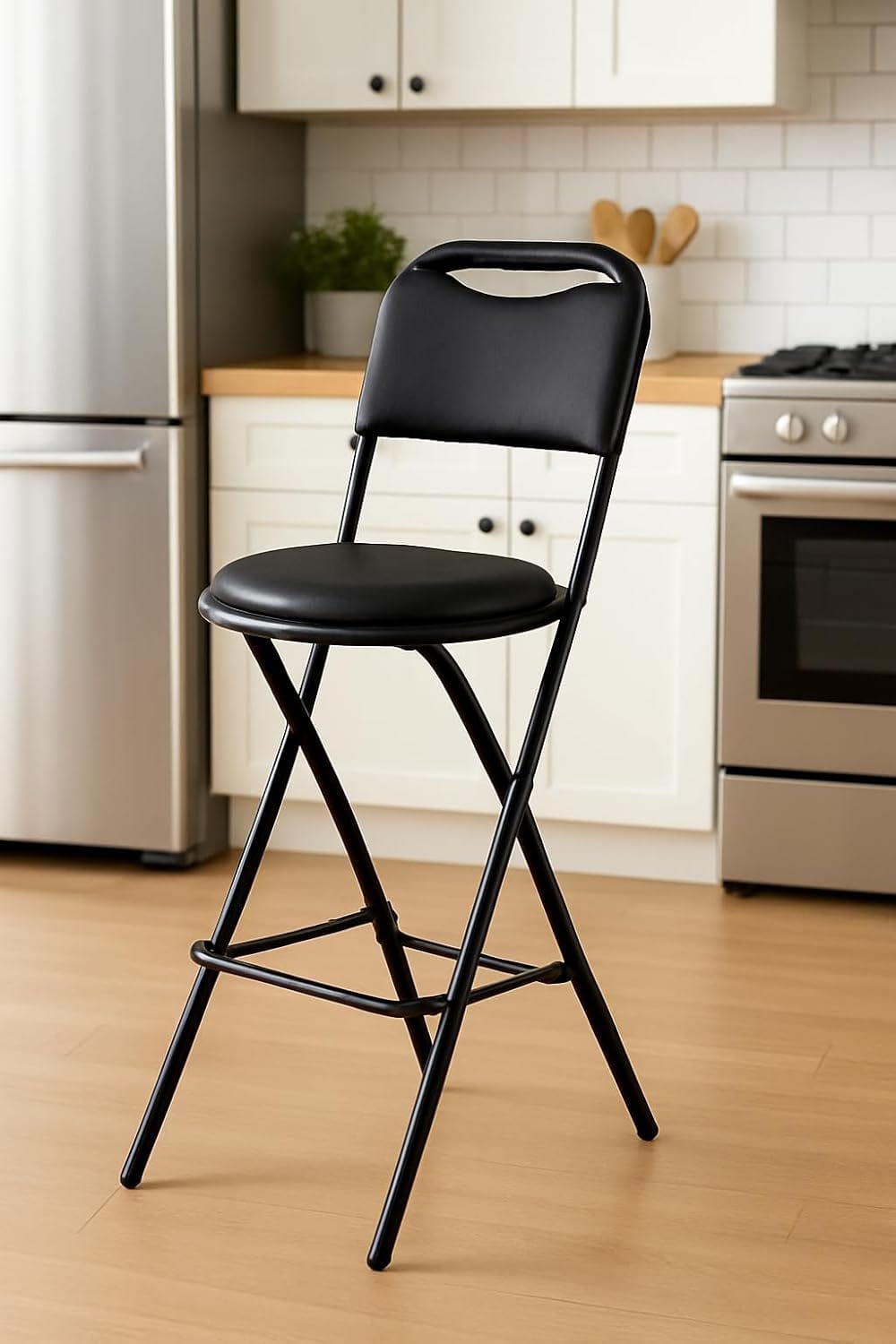 IYB® Premium Folding Kitchen & Stool Chair – 25 Inch Seat Height, Ergonomic Padded Seat, 100kg Capacity, Lightweight 4.5 kg, No Assembly, Space-Saving – Ideal for Kitchen, Bar, Living Room (Black) - Image 2