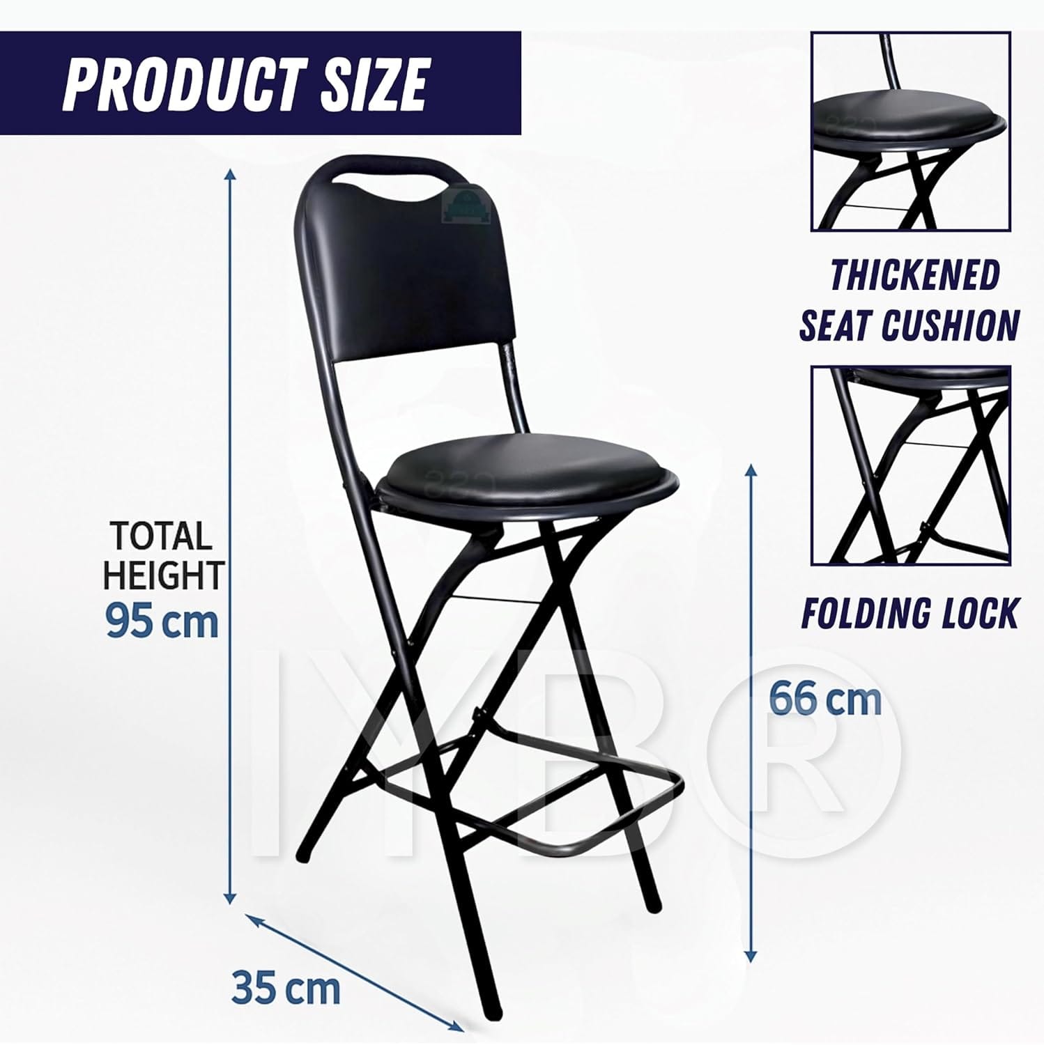 IYB® Premium Folding Kitchen & Stool Chair – 25 Inch Seat Height, Ergonomic Padded Seat, 100kg Capacity, Lightweight 4.5 kg, No Assembly, Space-Saving – Ideal for Kitchen, Bar, Living Room (Black) - Image 4