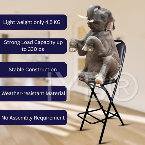 IYB® Premium Folding Kitchen & Stool Chair – 25 Inch Seat Height, Ergonomic Padded Seat, 100kg Capacity, Lightweight 4.5 kg, No Assembly, Space-Saving – Ideal for Kitchen, Bar, Living Room (Black) - Image 5
