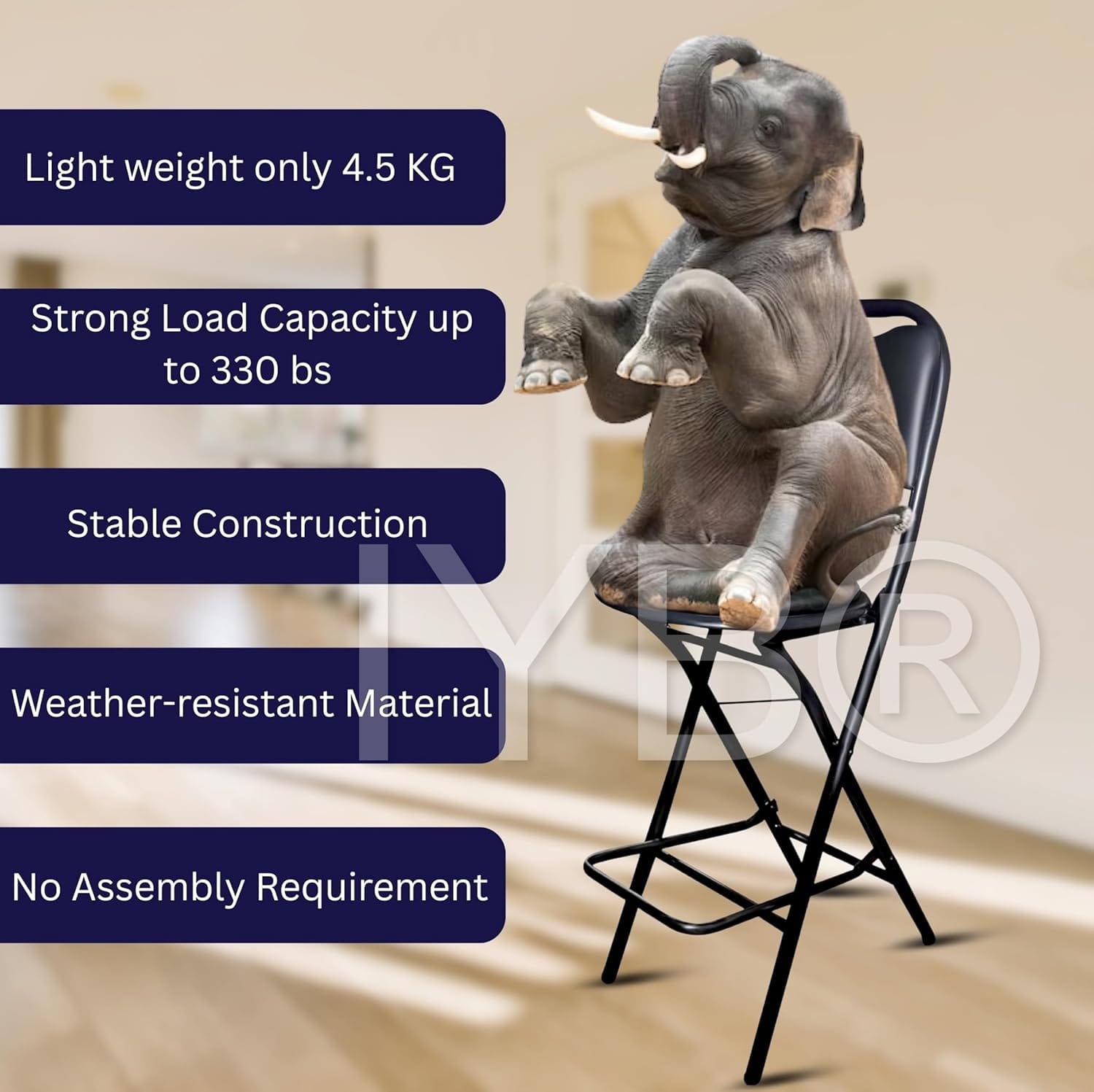 IYB® Premium Folding Kitchen & Stool Chair – 25 Inch Seat Height, Ergonomic Padded Seat, 100kg Capacity, Lightweight 4.5 kg, No Assembly, Space-Saving – Ideal for Kitchen, Bar, Living Room (Black) - Image 5